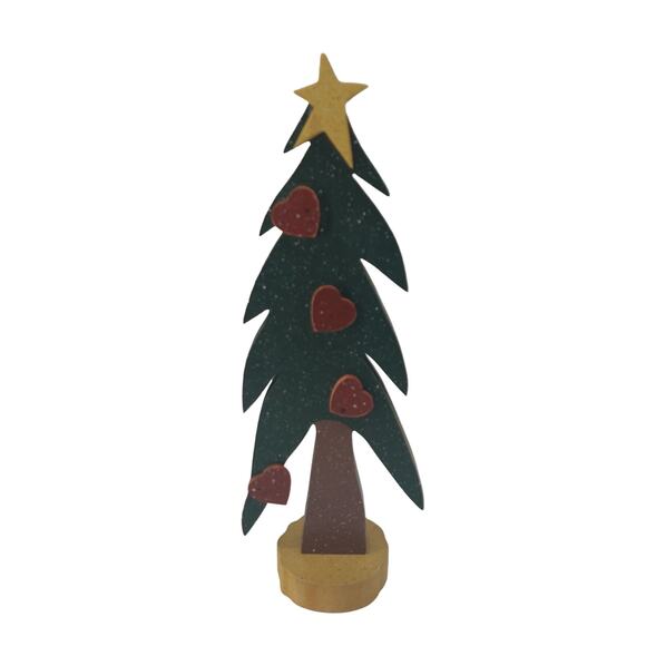 Christmas Tree Wooden Figure Holiday Decoration Green Star - Picture 1 of 11